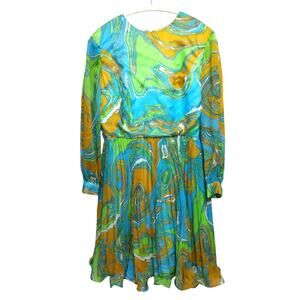 Rare Leo Narducci designer 1960s vibrant marble print dress sz L retro couture
